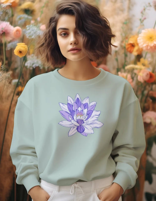Load image into Gallery viewer, The Ladies’ Cropped Fleece Crew with Lotus Bloom graphic
