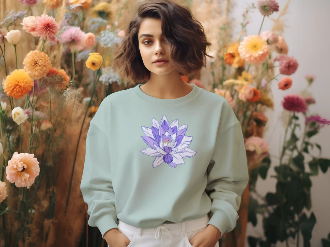 The Ladies’ Cropped Fleece Crew with Lotus Bloom graphic