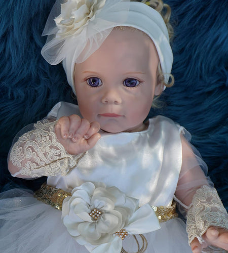 Newborn Baby Girl Lace Dress Set, 4Pc Outfit for Special Occassions