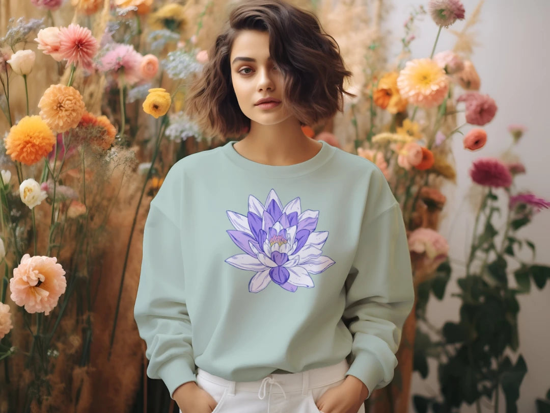The Ladies’ Cropped Fleece Crew with Lotus Bloom graphic