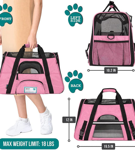 Airline Approved Pet Carrier for Cat, Soft Sided Dog Carrier for Small Dogs, Cat Travel Supplies Accessories for Indoor Cats, Ventilated Pet Carrying Bag Medium Large Kitten Puppy, Large Pink