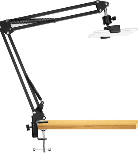 Overhead Video Stand Phone Holder Articulating Arm Phone Mount Table Top  Scissor Boom Arm Articulating Phone Stand Tablet Phone Holder for Streaming Phone Baking Crafting