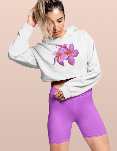 Load image into Gallery viewer, Ladies' Plumeria Cropped Fleece Hoodie
