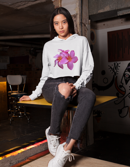 Load image into Gallery viewer, Ladies' Plumeria Cropped Fleece Hoodie
