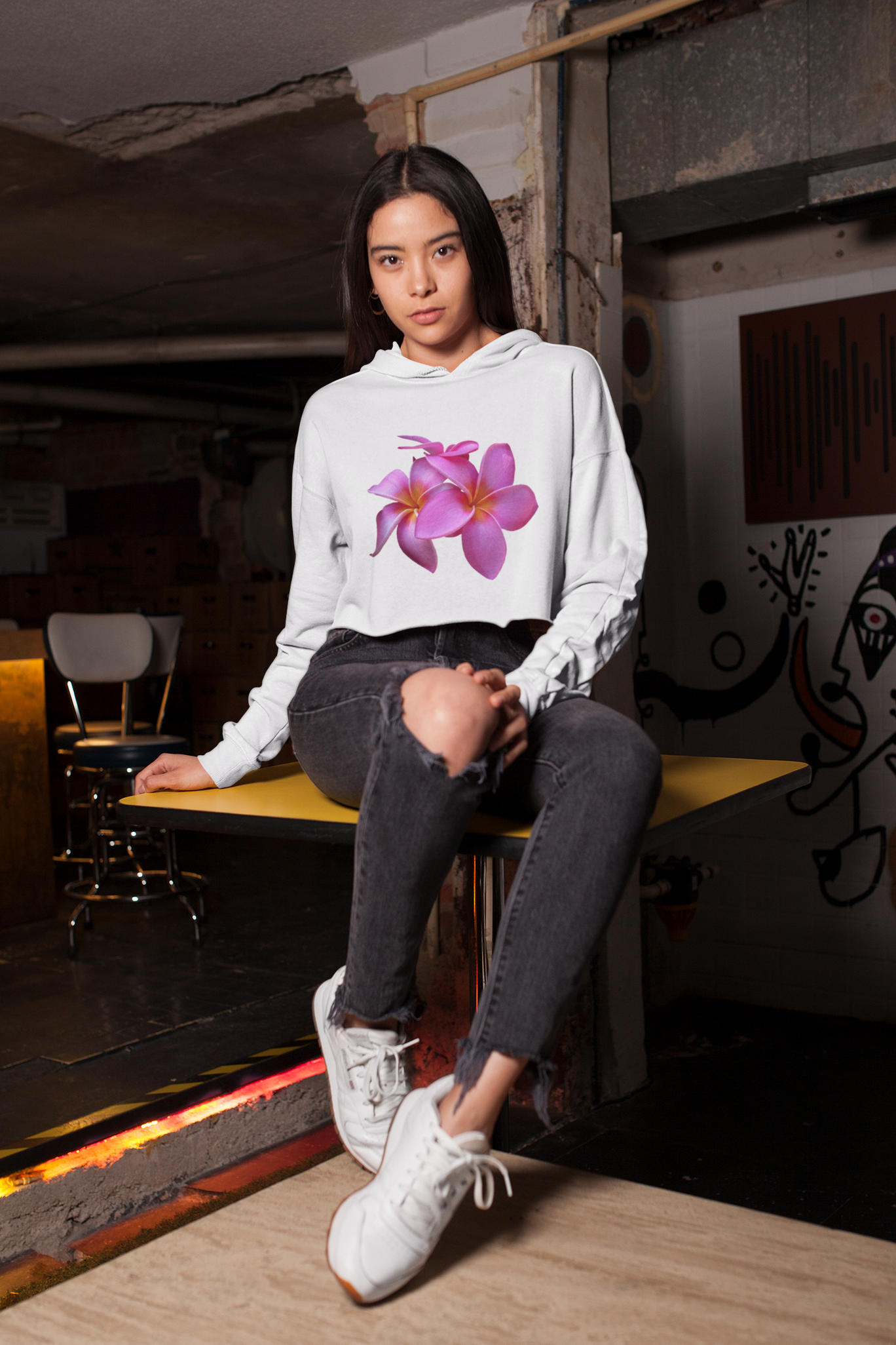 Ladies' Plumeria Cropped Fleece Hoodie
