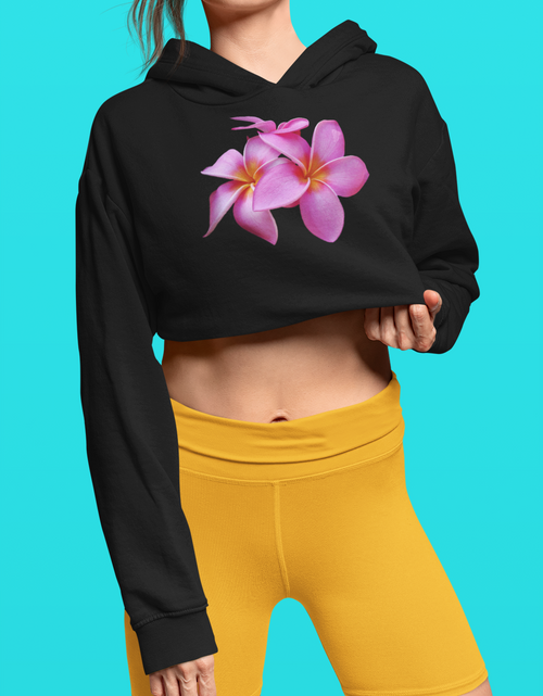Load image into Gallery viewer, Ladies' Plumeria Cropped Fleece Hoodie
