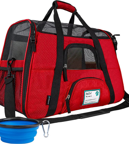 Airline Approved Pet Carrier for Cat, Soft Sided Dog Carrier for Small Dogs, Cat Travel Supplies Accessories for Indoor Cats, Ventilated Pet Carrying Bag Medium Large Kitten Puppy, Small Red